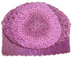 Crochet Slouchy Beanie Purple Apres Ski Hat Back