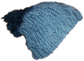 Knit Beanie Ski Hat Navy Cape Cod Blue Rib Slouchy Pom