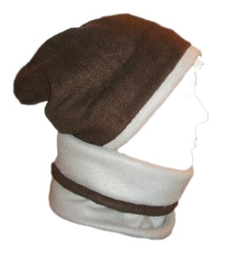 Fleece Beanie Slouchy Gaiter Combo Gray Brown Hat