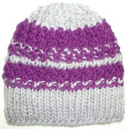 Knit Beanie Ski Hat Wool Mohair Purple Gray Double Knit Headband Fair Isle