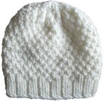 Knit Beanie Slouchy Hat Off White Moss Rib