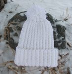 Crochet Beanie Slouchy Hat Ski Ribbed Pom White Ivory Aran