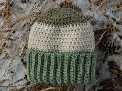 Crochet Beanie Slouchy Hat Ski Ribbed Brim Taupe Aran | Blue and White House Publishing HomeKind Company
