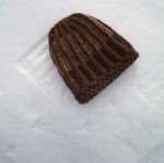 Knit Beanie Brioche Hat Chocolate Brown Caramel Gold Tracks