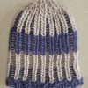 Knit Beanie Brioche Hat Chalk Blue Linen Basket Weave Striped