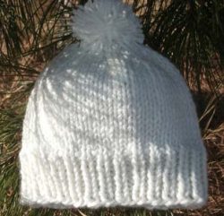 Knit Beanie Ski Hat Pom Pom Ribbed Gathered Wool Acrylic